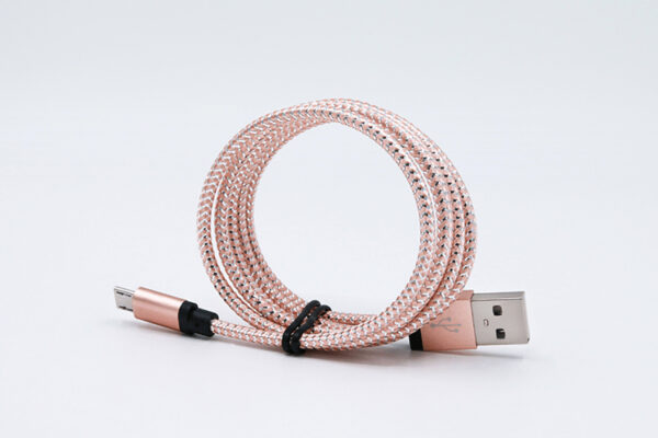 USB Kabel i Nylontyg - Roséguld - 1 Meter
